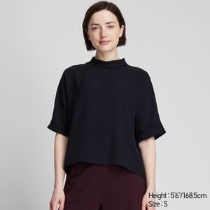 Uniqlo Drape Mock Neck Half Sleeve Blouse Black